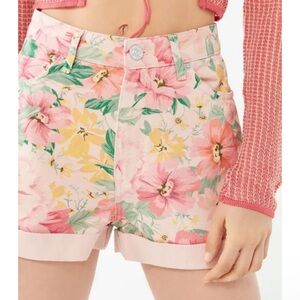 BDG Pink Floral Mom Shorts